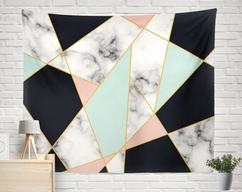 Marble Wall Tapestry, Marble And Geometric Tapestry, Geometric Tapestry, Modern Pattern Tapestry, Large Marble Decor, Small Geometric Decor