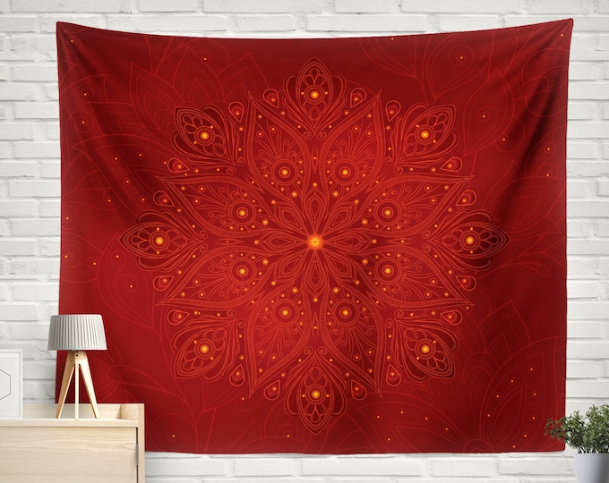 Tapisserie murale mandala rouge, tenture murale mandala rouge, décoration d'intérieur mandala rouge, décoration murale mandala rouge, décoration mandala personnalisée, cadeau mandala