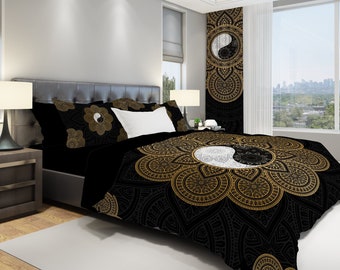 Comfort spaces vivian comforter set ultra soft all season lightweight microfiber geometric metallic print hypoallergenic bedding, full/queen, blush/gold. black gold comforter etsy