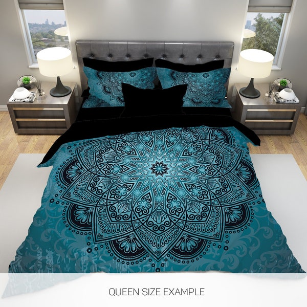 Mandala Bedding, Teal Mandala Bedding, Mandala Duvet Cover, Mandala Duvet Set, Bohemian Bedding, Boho Bedding, Boho Duvet Cover