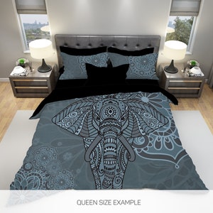 Elephant Bedding, Elephant Duvet Cover, Bohemian Bedding, Boho Bedding, Mandala Bedding, Mandala Elephant Bedding, Blue Elephant Bedding