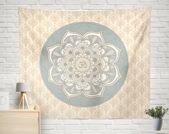 Sacred Om Tapestry,Mandala wall hanging,Wall decor tapestry,Bohemian tapestry,Boho Tapestry,Ethnic Mandala wall tapestry,Beige Tapestry