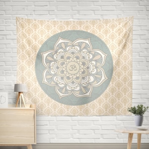 Sacred Om Tapestry,Mandala wall hanging,Wall decor tapestry,Bohemian tapestry,Boho Tapestry,Ethnic Mandala wall tapestry,Beige Tapestry