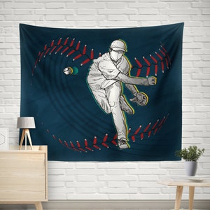Baseball Pitcher Wall Tapestry: Sports Decor for Boys Room