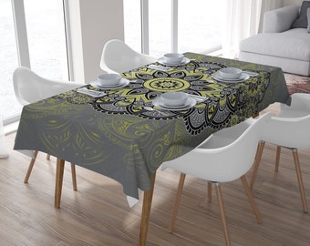 Grey Tablecloth, Grunge Tablecloth, Mandala Art, Rectangle Tablecloth, Square Tablecloth, Gift For Her, Mom Gift, Housewarming Gift