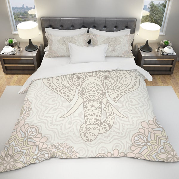 Elephant Bedding, Bohemian Bedding, Bohochic Indie, Vintage Bedding, Boho Bedding, Mandala Elephant, Indian Elephant, Elephant Duvet Cover