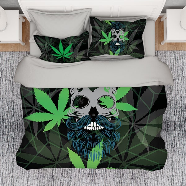 Marihuana Dekbed, Marihuana Dekbed, Cannabis Decor, Schedel Dekbed, Mary Jane Dekbed, Cannabis Dekbed, Queen Dekbed