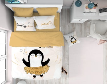 Queen Size with Zipper Ties 1 Duvet Cover + 2 Pillow Cases No Comforter Homewish Snow and Animal Theme Duvet Cover Set Penguin Pattern Bedding Set for Kids Teens Polyester Comforter Cover 