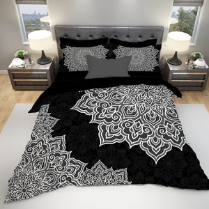 Black and White Mandala Bedding Set: Organic Cotton Sateen Duvet Cover
