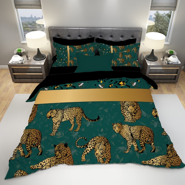 Leopard Print Bedding, Animal Bedding Set, Leopard Pattern Duvet Cover, Modern Bedding, Queen Bedding, Queen Duvet Cover