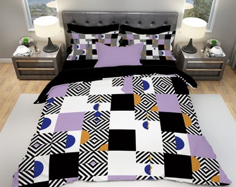 Geometric Bedding Set, Black And White Bedding, Modern Bedroom, Teen Bedding, Girl Bedding, Twin Bedding, Queen Bedding, King Bedding