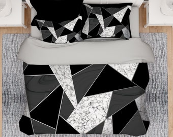 Black And Grey Comforter, Marble Comforter, Geometric Comforter, Modern Bedroom, Queen Comforter, King Comforter, Teen Comforter