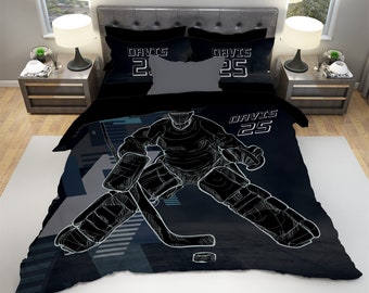 Hockey Goalie Bedding, Hockey Goalie Duvet Cover Set, Hockey Goalkeeper Bedding Set, Goalkeeper Hockey Player Bedding, Sport Custom Bedding