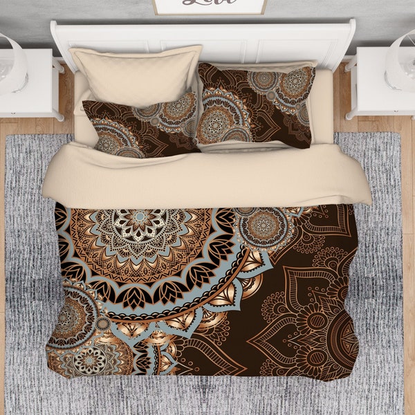 Brown Boho Comforter, Boho Mandala Comforter, Boho Winter Comforter, Boho King Comforter, Boho Queen Comforter, Mandala King Comforter