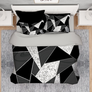 Black And Grey Comforter, Marble Comforter, Geometric Comforter, Modern Bedroom, Queen Comforter, King Comforter, Teen Comforter