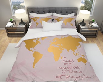 World Map Bedding Etsy