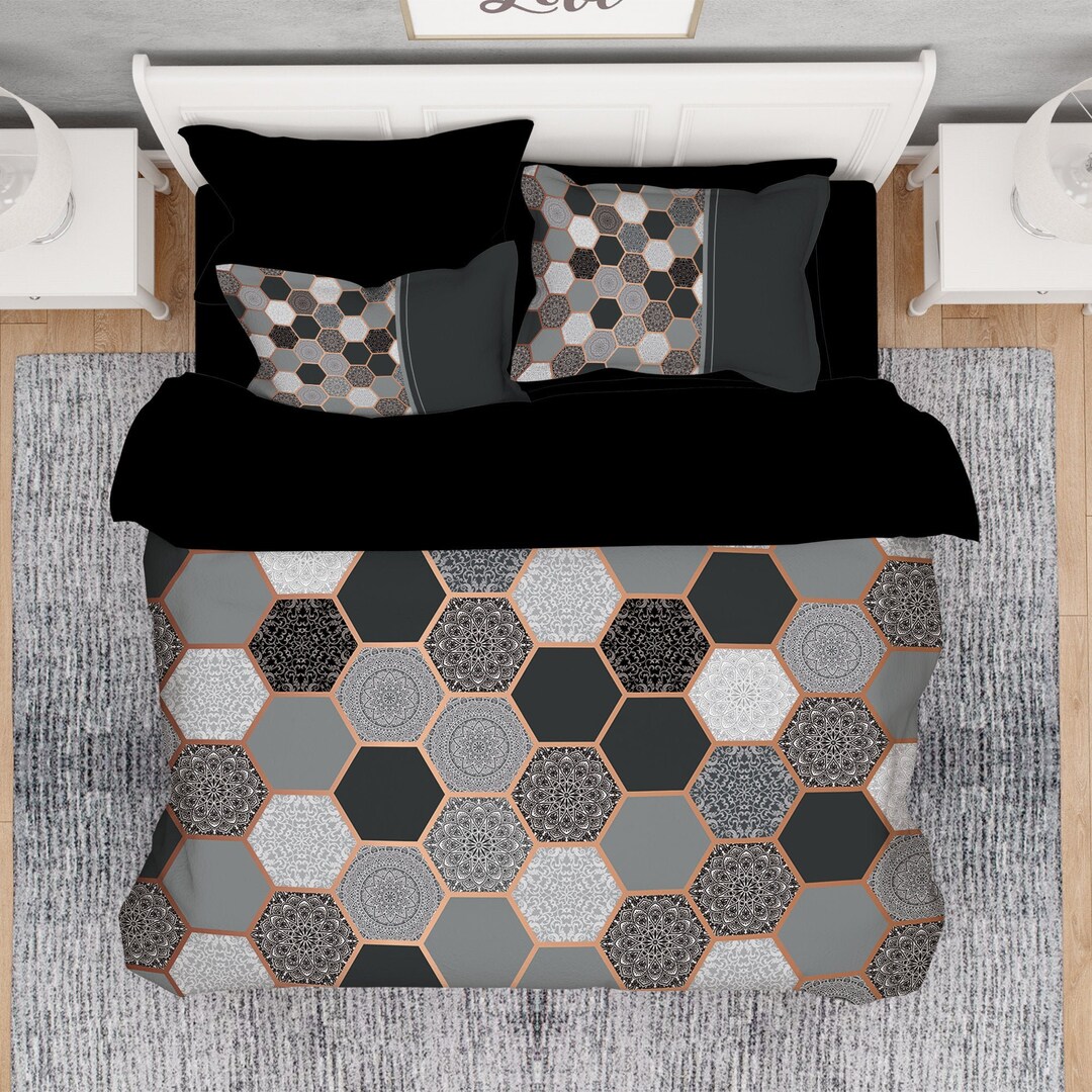 Hexagon Comforter Grey Comforter Geometric Comforter Modern Etsy