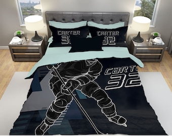 Custom Hockey Bedding, Kids Hockey Bedding, Bedding for Children, Hockey Bedroom Decor, Boys Bedding, Custom Duvet Cover, Sports Bedding