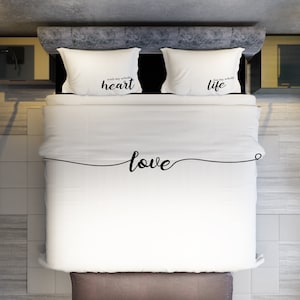 Black And White Bedding, Love Bedding, Love Quote, Family Bedroom, Modern Bedding, Queen Bedding, King Bedding, Anniversary Gift