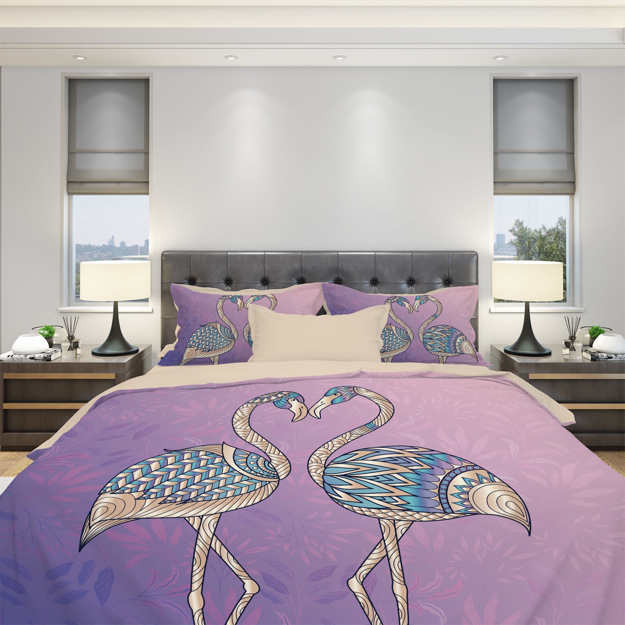 Flamingo Bedding Tropical Bedding Palm leaf Bedding Modern | Etsy