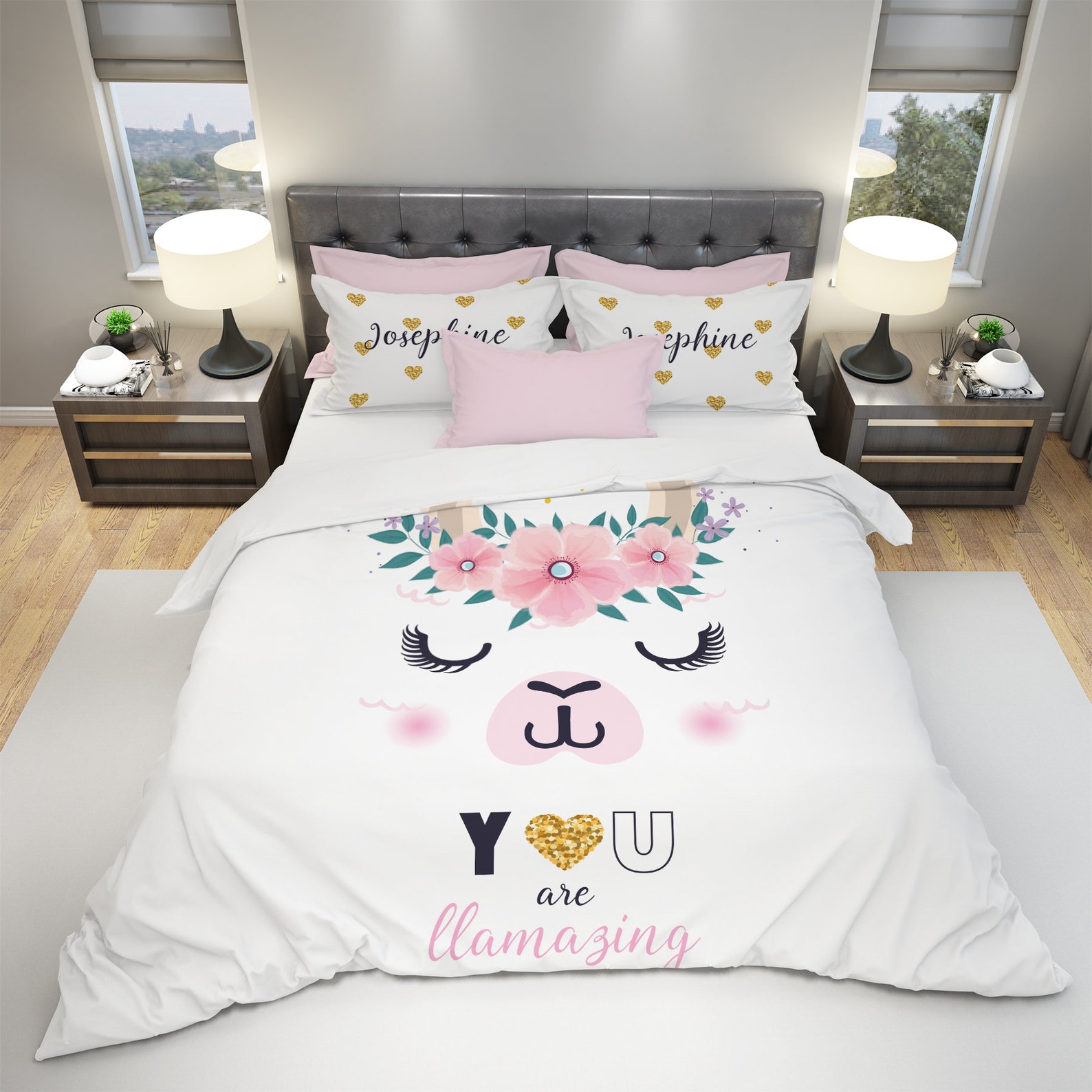 Llama Bedding Personalized Llama Bedding Kids Bedding Girls Etsy
