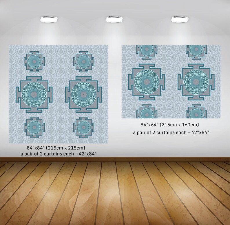 Sri Yantra Boho Chic Window Curtain,Window Treatment,Rod Pocket Curtain,Blue Bohemian Curtain,Room Decor,Living Room Decor,Chakra Curtain