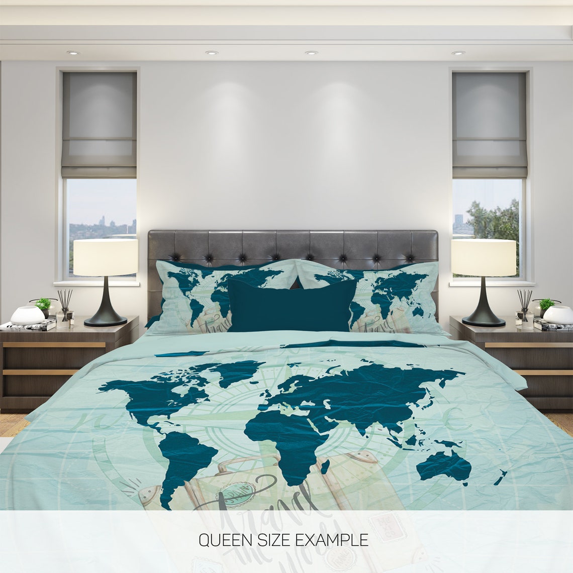 World Map Bedding Travel Bedding Explore Bedding Travel Etsy