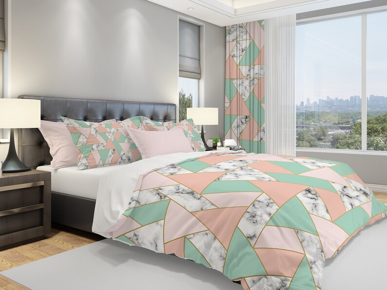 Marble Bedding Geometric Bedding Triangle Bedding Modern Etsy UK