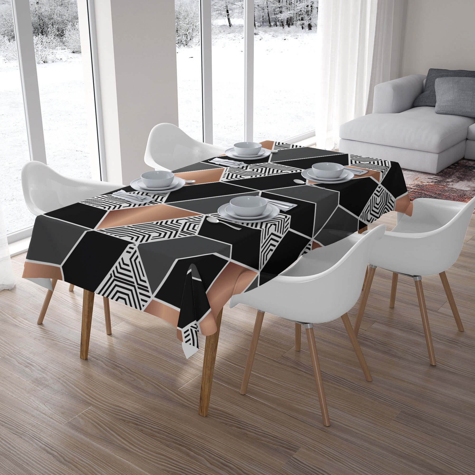 Modern Tablecloth Hexagon Design Tablecloth Geometric Etsy