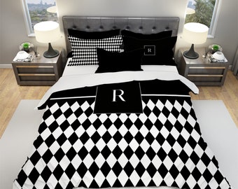 Custom Bedding set, Black And White Bedding Set, Modern Bedroom, Boy Bedding, Minimal Bedroom, Queen Bedding, King Bedding, Twin Bedding