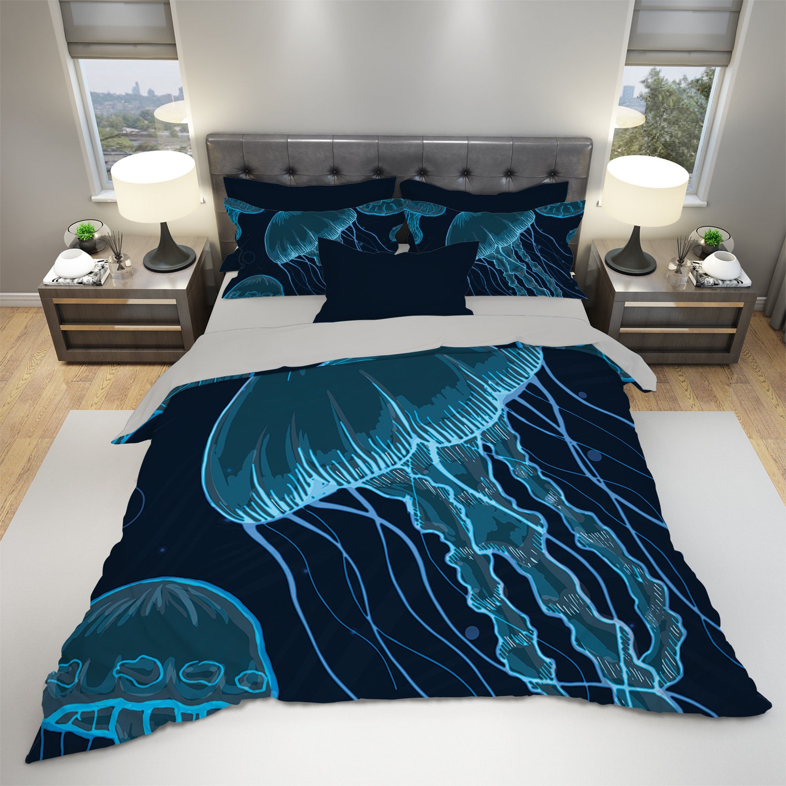 Jellyfish Bedding Blue Jellyfish Bedding Sea Bedding Ocean Etsy