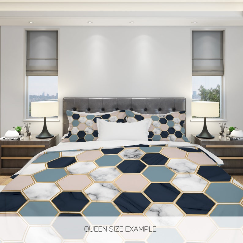 Marble Bedding Marble Duvet Cover Geometric Bedding Hexagon Etsy