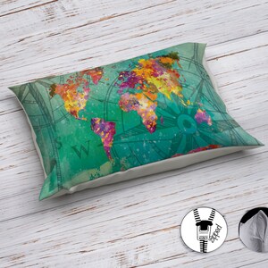Colourful World Map Bedding, World Map Duvet Cover, Travel Bedding 