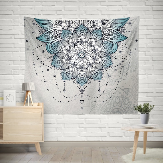Blue and Gray Mandala Wall Tapestry Mandala Home Decor Mandala Wall Tapestry Mandala Wall Hanging Etsy