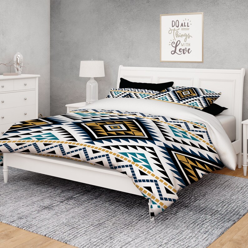 Modern Comforter Set Aztec Geometric Comforter Queen Etsy