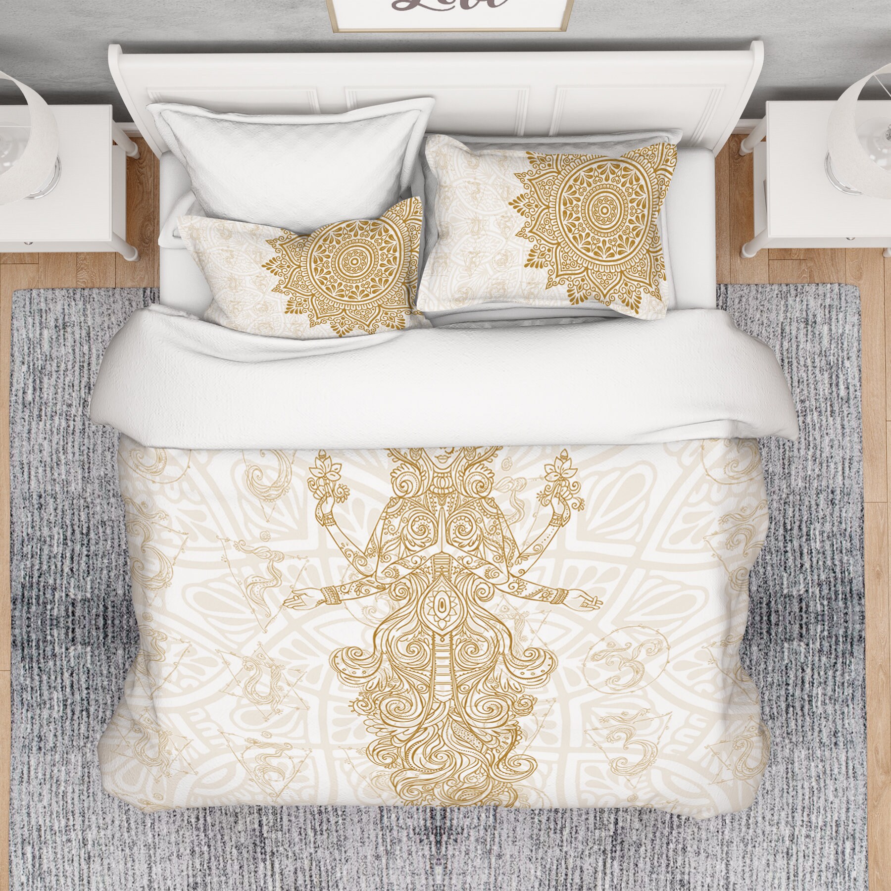 White and Gold Comforter Mandala Comforter Boho Comforter Etsy