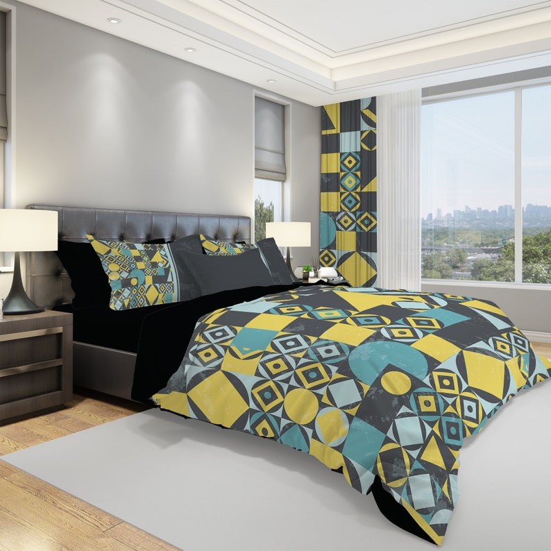 Retro Geometry Bedding Retro Bedding Set Vintage Duvet Cover Etsy