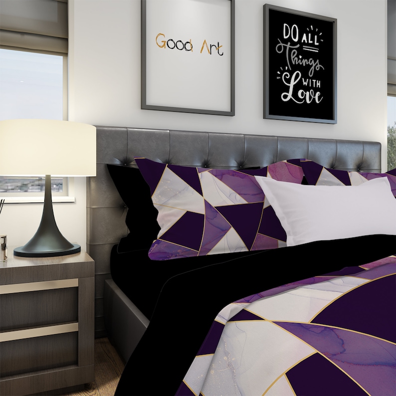 Purple Marble Bedding Purple Geometric Bedding Abstract Etsy