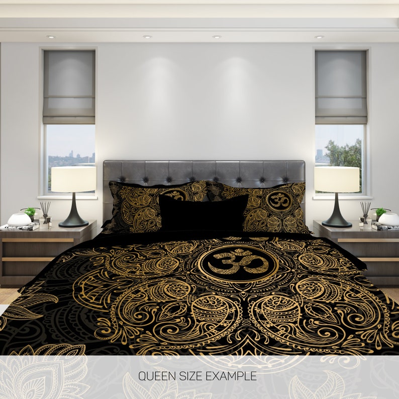 Mandala Bedding Black and Gold Mandala Bedding Mandala Duvet Etsy