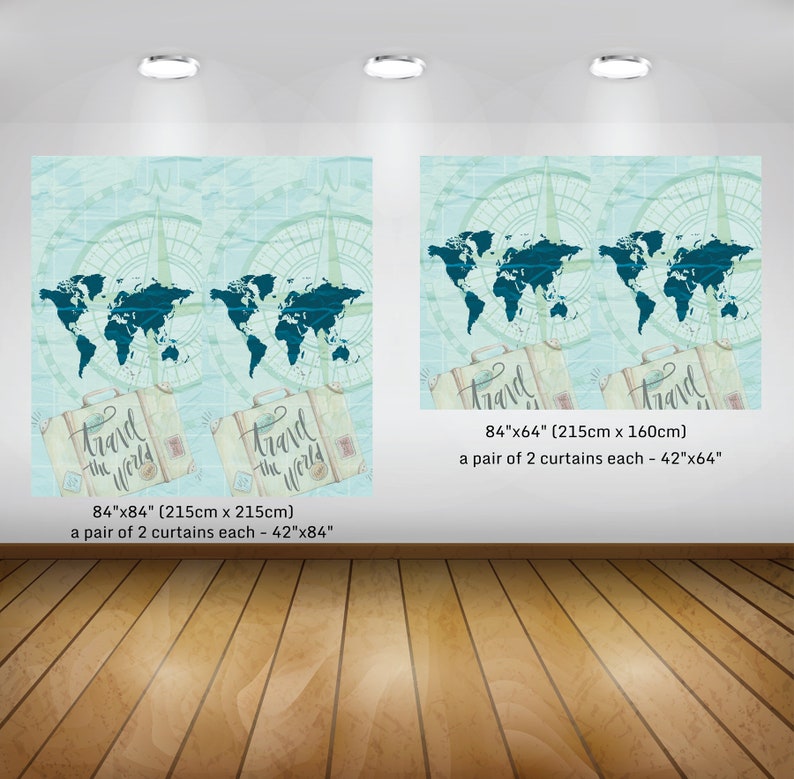 World Map Curtains Travel Map Curtains Teal Window Curtains - Etsy