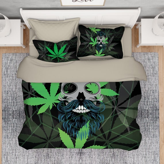 Marijuana Comforter Marijuana Duvet Cannabis Decor Skull Etsy