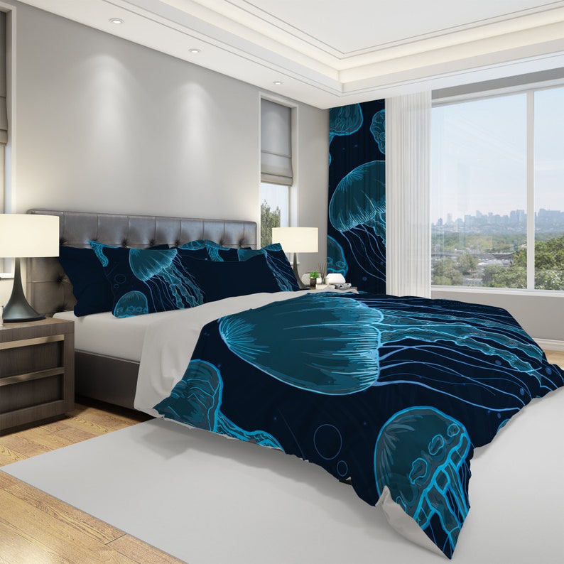 Jellyfish Bedding Blue Jellyfish Bedding Sea Bedding Ocean Etsy