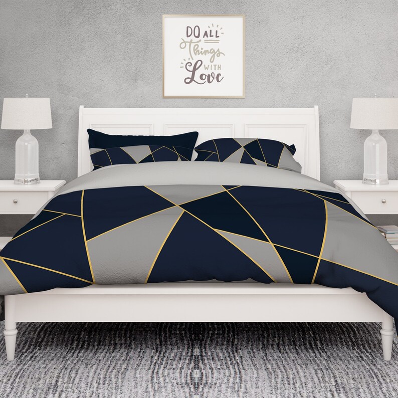 Gray Triangle Comforter Modern Comforter Set Geometric Etsy