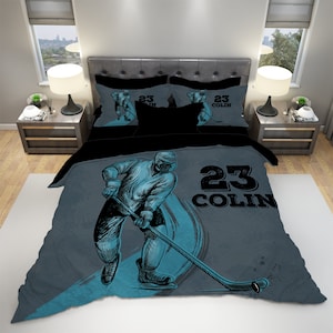 Custom Hockey Bedding, Kids Hockey Bedding, Bedding for Children, Hockey Bedroom Decor, Boys Bedding, Custom Duvet Cover, Sports Bedding