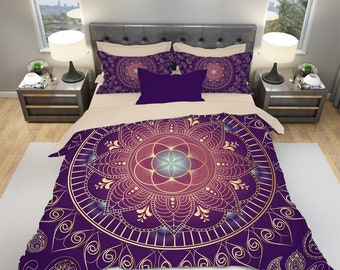 Mandala Boho Bedding, MANDALA Duvet Cover Set, Bohemian Bedding, Queen Duvet Cover, Queen Bedding, King Bedding, Seed of Life