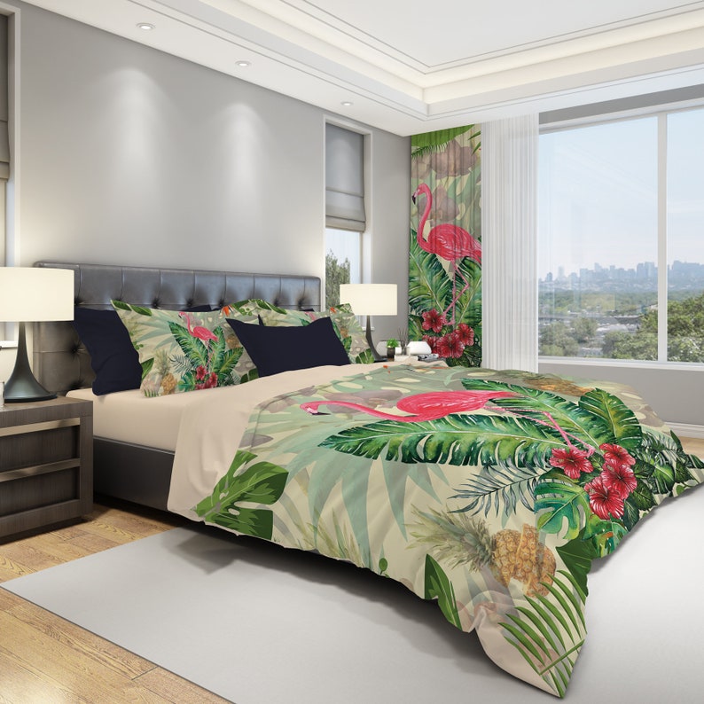 Flamingo Bedding Tropical Bedding Palm Leaf Bedding Palm Etsy UK