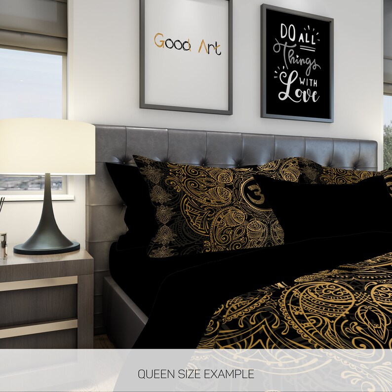 Mandala Bedding Black and Gold Mandala Bedding Mandala Duvet Etsy