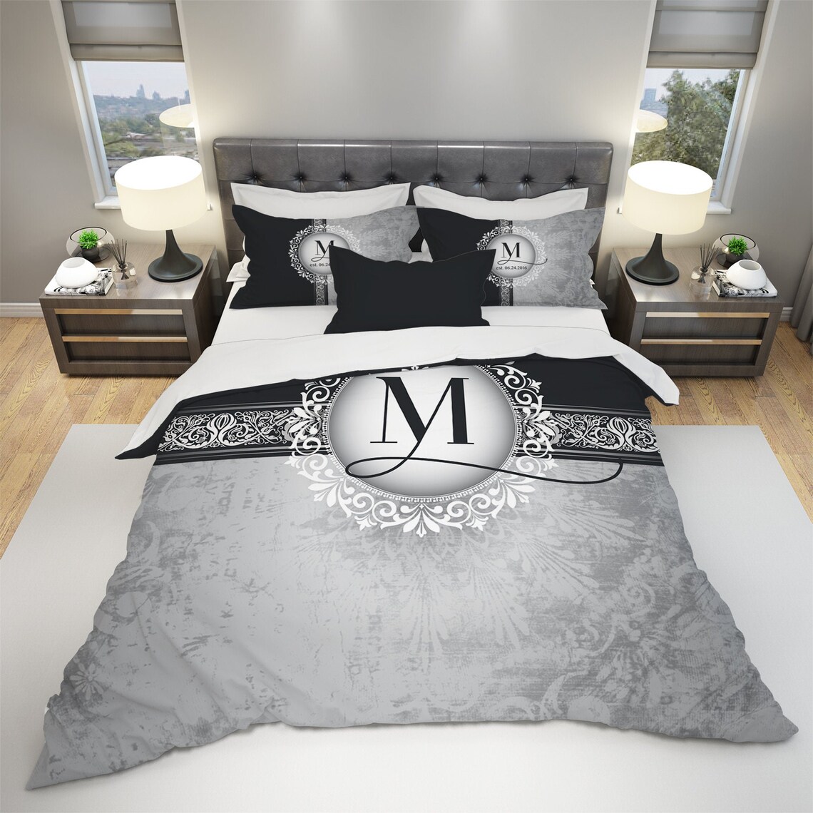 Custom Bedding Set Monogram Duvet Cover Set Monogram Etsy