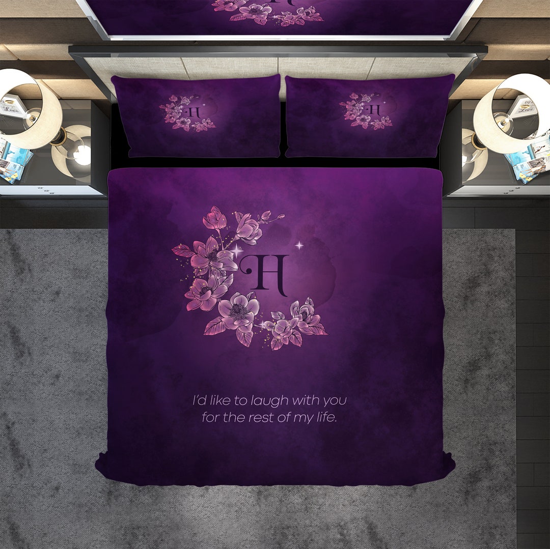 Personalised Bedding Set, Custom Bedding, Initials Bedding, Purple
