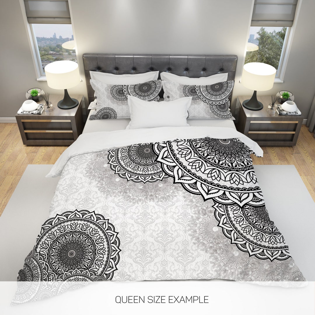 Black and White Bedding, Mandala Bedding, Boho Bedding Set, Bohemian